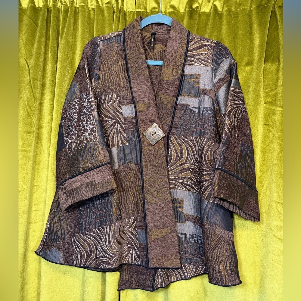 IC Collection Patchwork brown duster jacket. Size small. Retail $178
